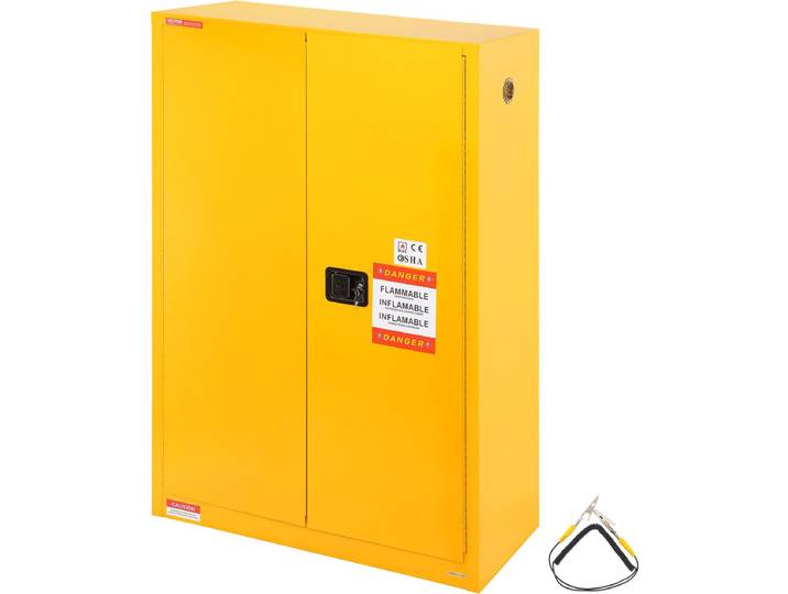 VEVOR Veiligheidskast voor Brandbare Vloeistoffen\, 45 Gal Koudgewalst Staal Opslagkast voor Brandbare Vloeistoffen\, 42\,9 X 18\,1 X 65\,2 Inch\, Explosieveilig\, met 2 Verstelbare Planken