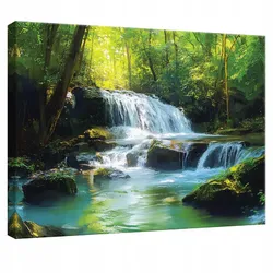 LEINWANDBILD Wasserfall Wald Natur Modern Wohnzimmer 120x80