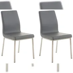 Décoshop26 - Set aus 2 minimalistischen Esszimmerstühlen aus grauem PVC und Edelstahl 10_0001610