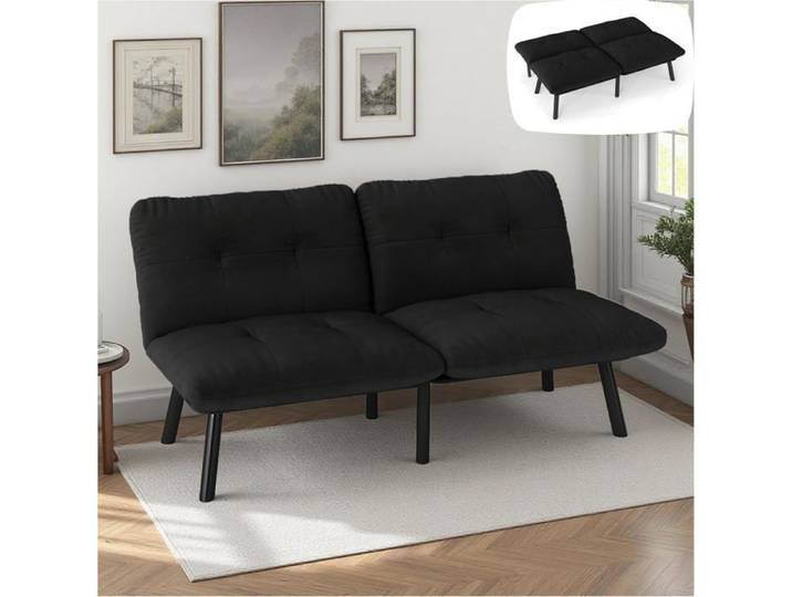 Lemonbest Canapé Convertible 2 Places Canapé lit Pliable Moderne canapé 2 Places avec Fonction Couchage Velours - Noir