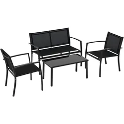 Outsunny Gartenmöbel-Set Netzgewebe Zweisitzer-Sofa Sesseln Couchtisch Glasplatte 4-teilig/Schwarz