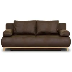 Aucune, Sofa + Bettsofa, MIKA 3-Sitzer-Schlafsofa - Dunkelbrauner Vintage-Lederstoff - Aufbewahrung - 192 x 84 x 93 cm (3-Sitzer)