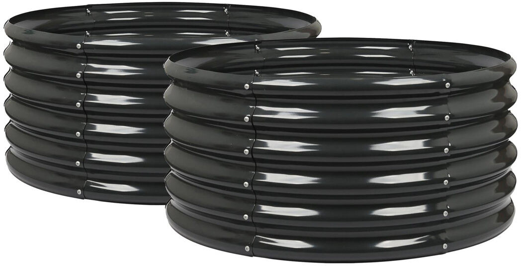 Harbour Housewares - Round Galvanised Steel Raised Garden Bed Planter Black 45cm H x 90cm W x 35.4cm D