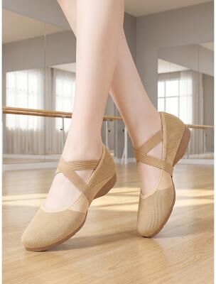 LightInthebox Women's Black Stretch Dance Practice Shoes, Cross-Strap Soft Sole Ballet Flats, Lightweight Training Shoes for Dancers and Studio Rehearsals