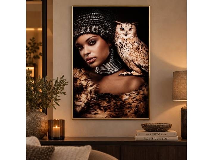 Schilderij Melani Glass Art vrouw met uil
