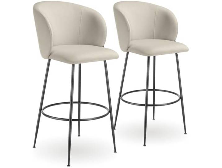 tectake® Samt Hocker hoch, Barhocker mit Lehne, Küchenhocker, Barstuhl, Barmöbel, Barstühle Set oder Bistrostuhl, Tresenhocker, Esszimmerstühle, Sitzhocker für Kücheninsel - Creme/schwarz, 2er Set