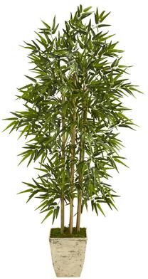 Nearly Natural "65"" Bamboo Artificial Tree in Country White Planter"