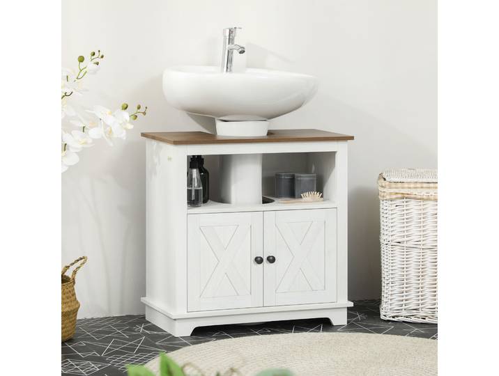 kleankin Meuble Sous Lavabo Blanc 60x30x60cm avec Placard