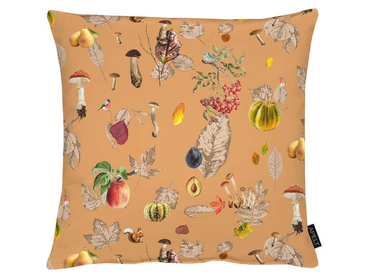Dekokissen APELT 3405, 1 Stück, herbstliches Motiv - Kissenhülle ohne Füllung , orange (braun, orange, bedruckt), B:49cm L:49cm, Obermaterial: 75% Polyester, 25% Baumwolle, Dekokissen_Sitzkissen_Kissenhüllen, Dekokissen, Reissverschluss, ohne Füllung, Herbstdekoration