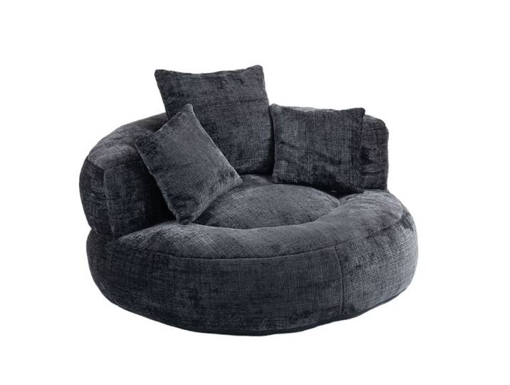 WOVREO fauteuil lounge 1 place en chenille noire avec 3 coussins accoudoirs sans montage