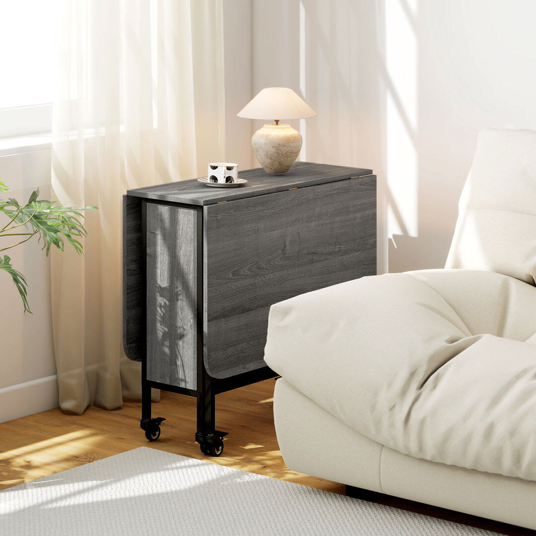Borough Wharf Bridgit Mobile Drop Leaf Table for 4-6 with Storage Shelf Grey Wood/Black