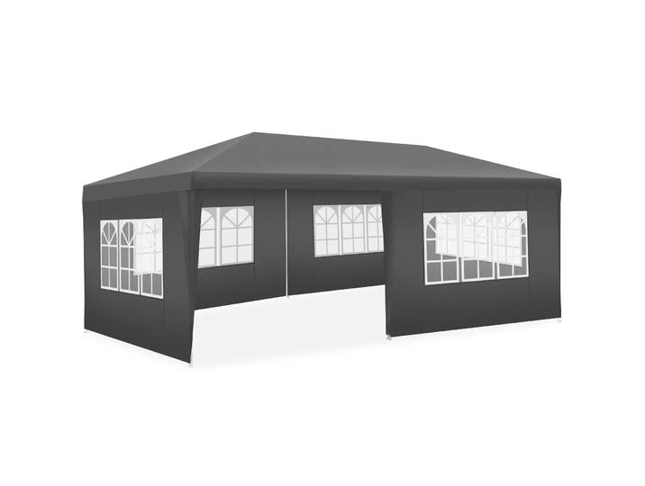 Pavillon Novara mit 5 Seitenteilen, wasserdicht, 6x3m - grau