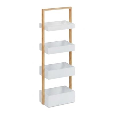 Relaxdays Badregal, 4 Ablagen, Bambus & MDF, Badezimmer Aufbewahrung, schmales Ablageregal HBT 88x30x18 cm, weiß/natur