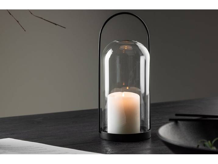 Laterne Martin - Laterne aus Glas und schwarzem Eisen in zwei verschiedenen Größen - 11 cm - Luxusbetten24