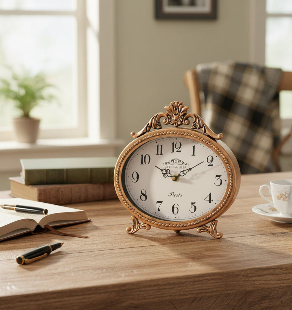 Borough Wharf Analogue Metal Electric Tabletop Clock Gold 21cm H X 20.8cm W X 3.8cm D