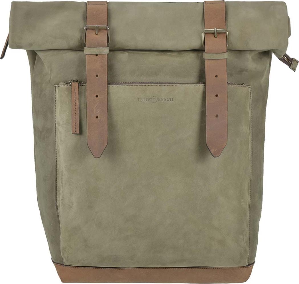 Ruitertassen Roll-Rucksack Rolltop DaypackDamen Herren Leder Business Reise Fahrrad khaki oliv mit ranger Lederbesatz 754054