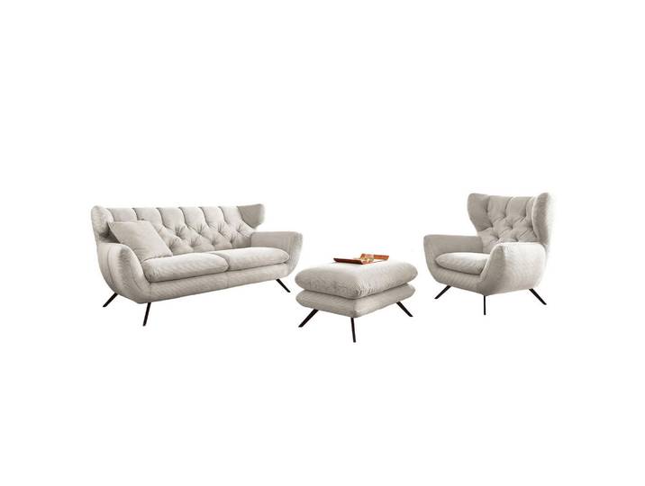 Kawola Sitzgruppe Charme Cremeweiß Cord, Textil, 225x94x95 cm, Wohnzimmer, Sofas & Couches, Sitzgarnituren