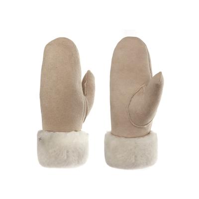 Lederhandschuhe PEARLWOOD "FIONA", Damen, Gr. 7.5, beige (sand), Schafsleder, unifarben, Handschuhe, Velourleder, Fausthandschuh, warm gefüttert