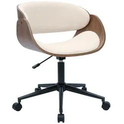 Drehstuhl aus dunklem Holz und beige Textur-Veloursstoffen BENT