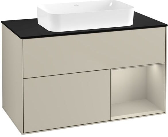 Villeroy und Boch Finion Waschtischunterschrank G662HHHH 100x60,3x50,1cm, Regal rechts Sand Matt, Sand Matt Lacquer