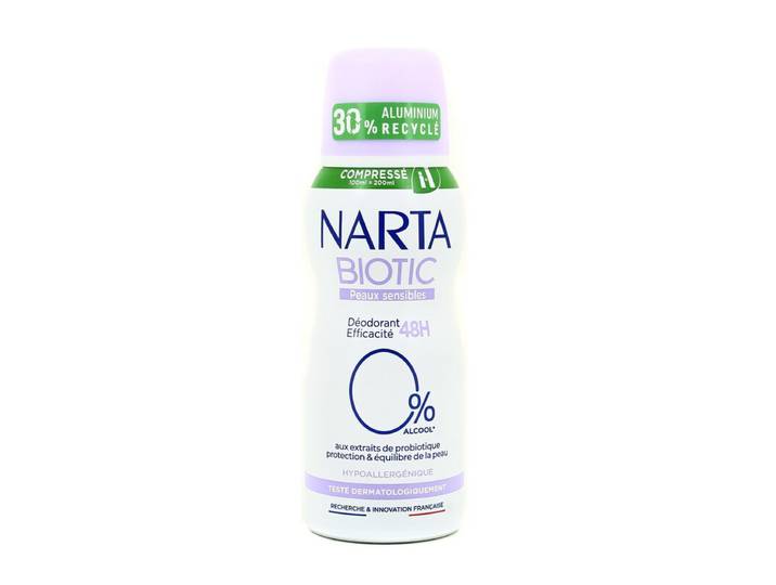 Narta Biotic Stick Déodorant Femme Peaux Sensibles, Efficacité 48 h Hypoallergénique Sans Alcool, 100 ml