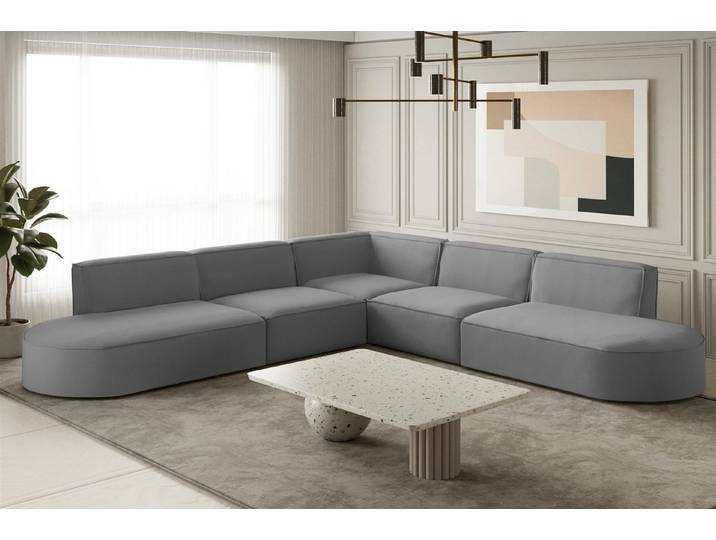 Fun Möbel Ecksofa Ecksofa Designersofa PALMA – Universal in Stoff Ascot und Opera Velvet, Seite ist universal: kann links oder rechts in Raum platziert werden, Rundumbezug