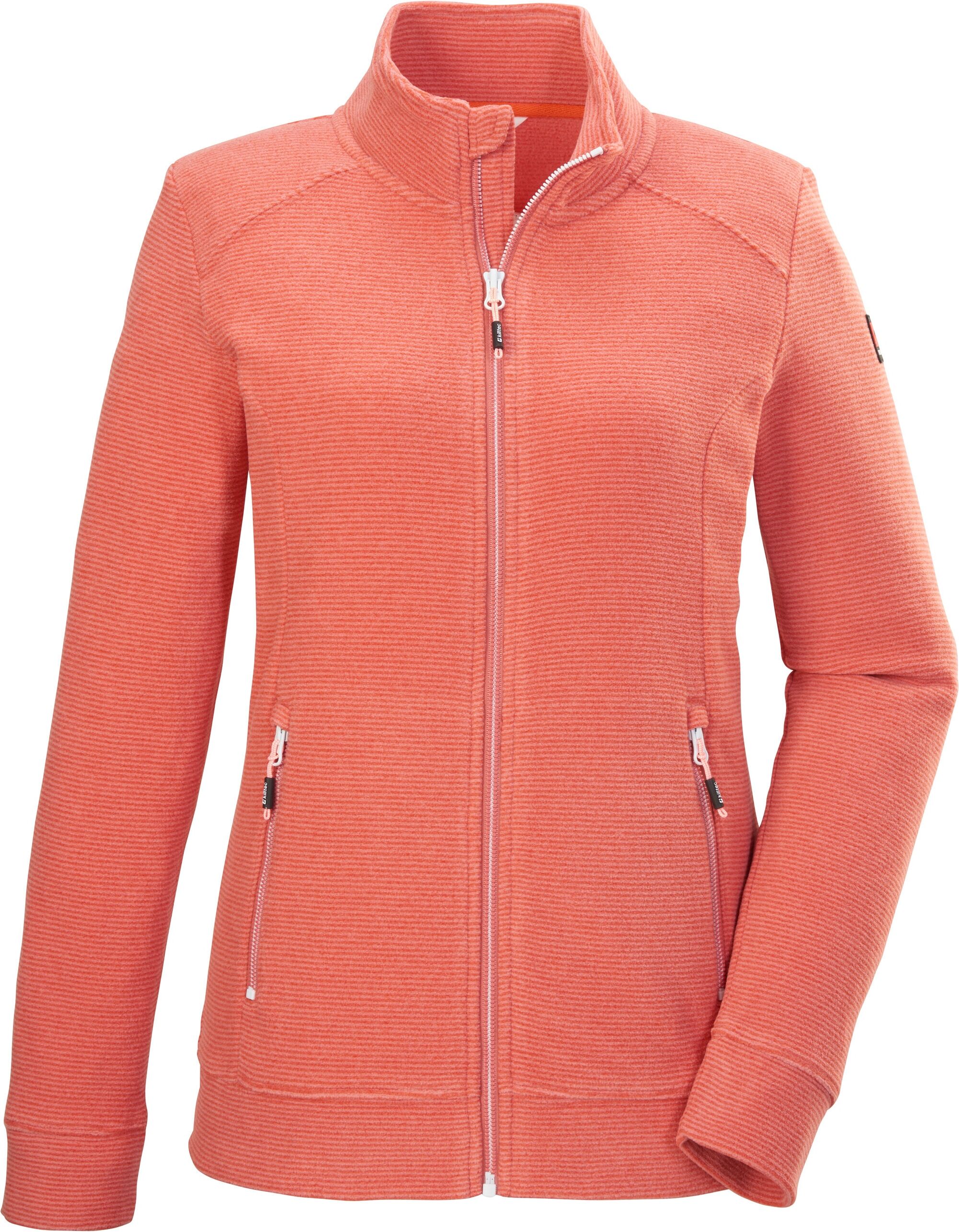 Fleecejacke KILLTEC "KOS 100 WMN FLC JCKT", Damen, Gr. 40, rot (hellrot), Obermaterial: 100% Polyester, Jacken Fleecejacke, Gestreifte Damen-Fleecejacke mit Zipper-Taschen und Kinnschutz hellrot 40