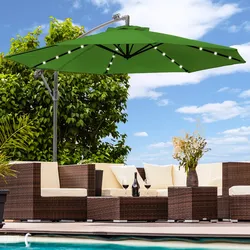 Luxus Sonnenschirm mit LED Beleuchtung Ampelschirm 300cm Solar Garten Schirm Pavillon in Grün