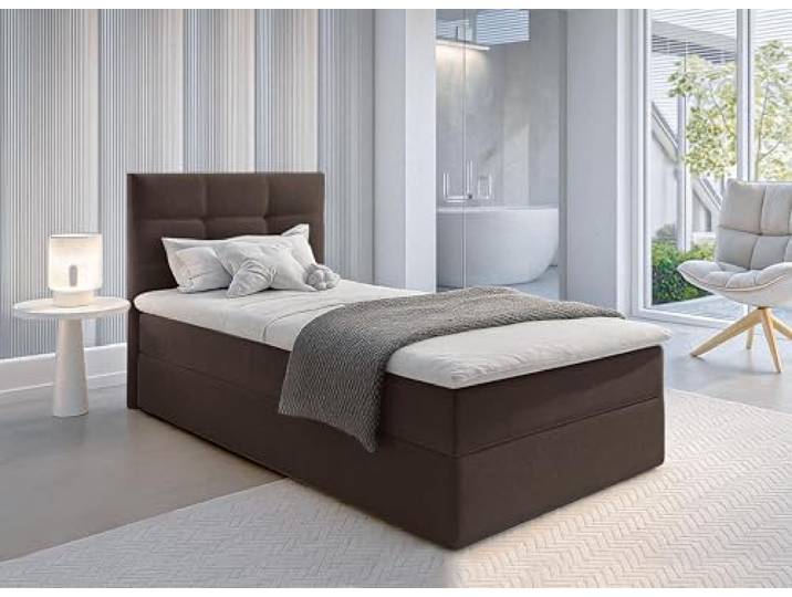 AX Living Stauraumbett 120x200 cm Geceteni Boxspringbett Braun Bonellfederkern + Schaumstoff. Liegefläche: 120 × 200 cm. Boxspringbett Braun mit Bettkasten. Gepolstertes Kopfteil.