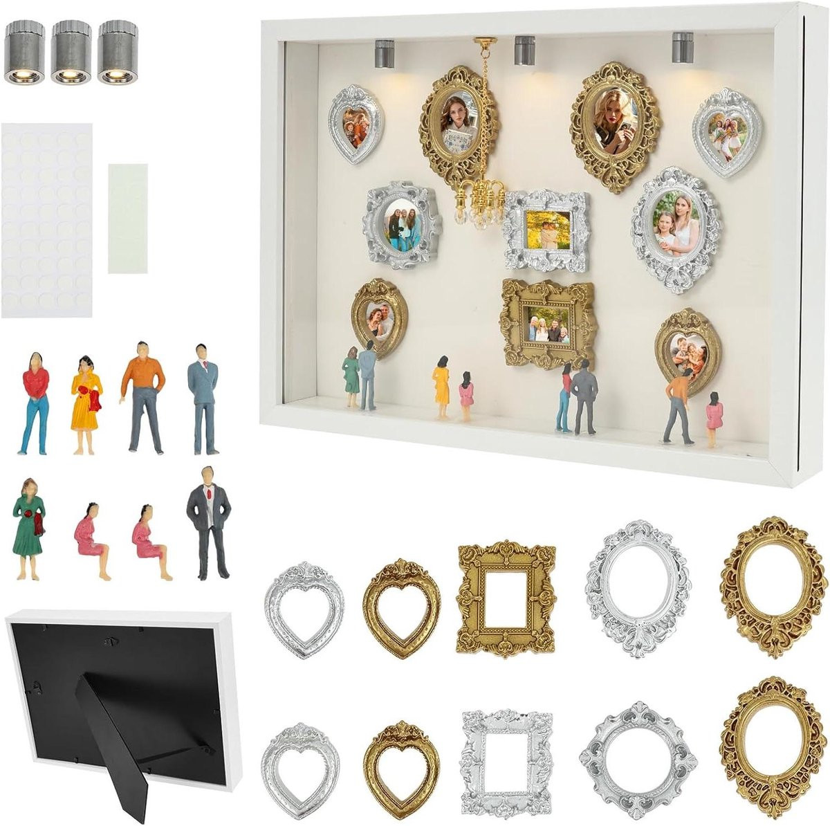 Mini Museum Fotolijst Schaduwdoos Display met Verlichting Wit - 22.7 x 31.4 cm