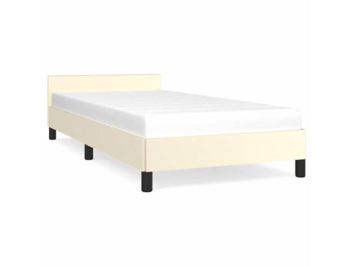 PUGYNBK Bettgestell mit Kopfteil, cremefarben, 90 x 200 cm Robustes Kunstleder, stabile Beine, Holzlatten, einfache Reinigung