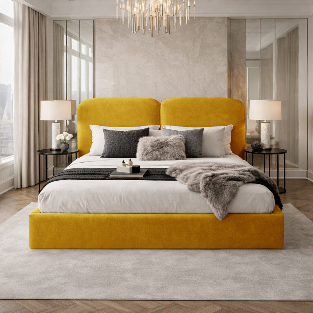 Canora Grey Upholstered Velvet Bed Turneric Kingsize (5')