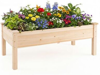 Costway Set of 1 Wooden Raised Garden Bed with Legs Natural Fir Wood Elevated Planter Box