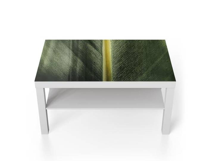 DEQORI Glastisch weiß groß 90x50 cm Motiv Grüne Blattader ausgefallener Beistelltisch aus Glas Hochglanz Couchtisch fürs Wohnzimmer moderner Couch Tisch mit Design