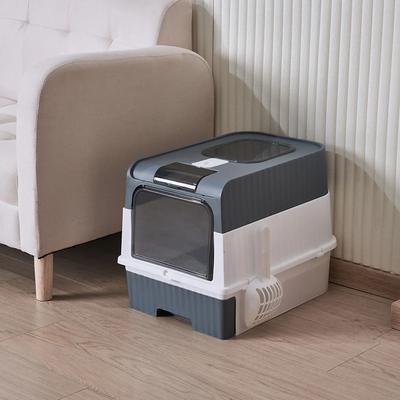 Uplift Essentials Portable Collapsible Cat Litter Box With Splash Guard & Scoop gray
