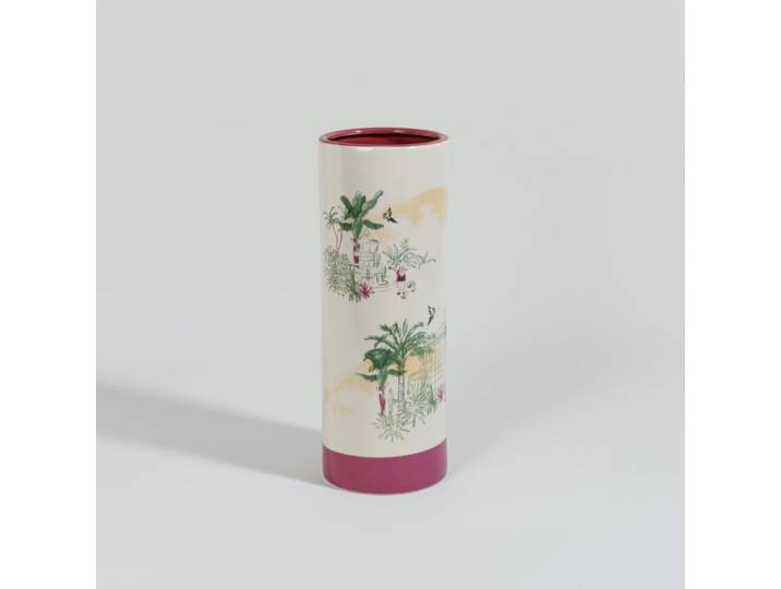 Rosa, weiße und grüne Steingutvase, H32