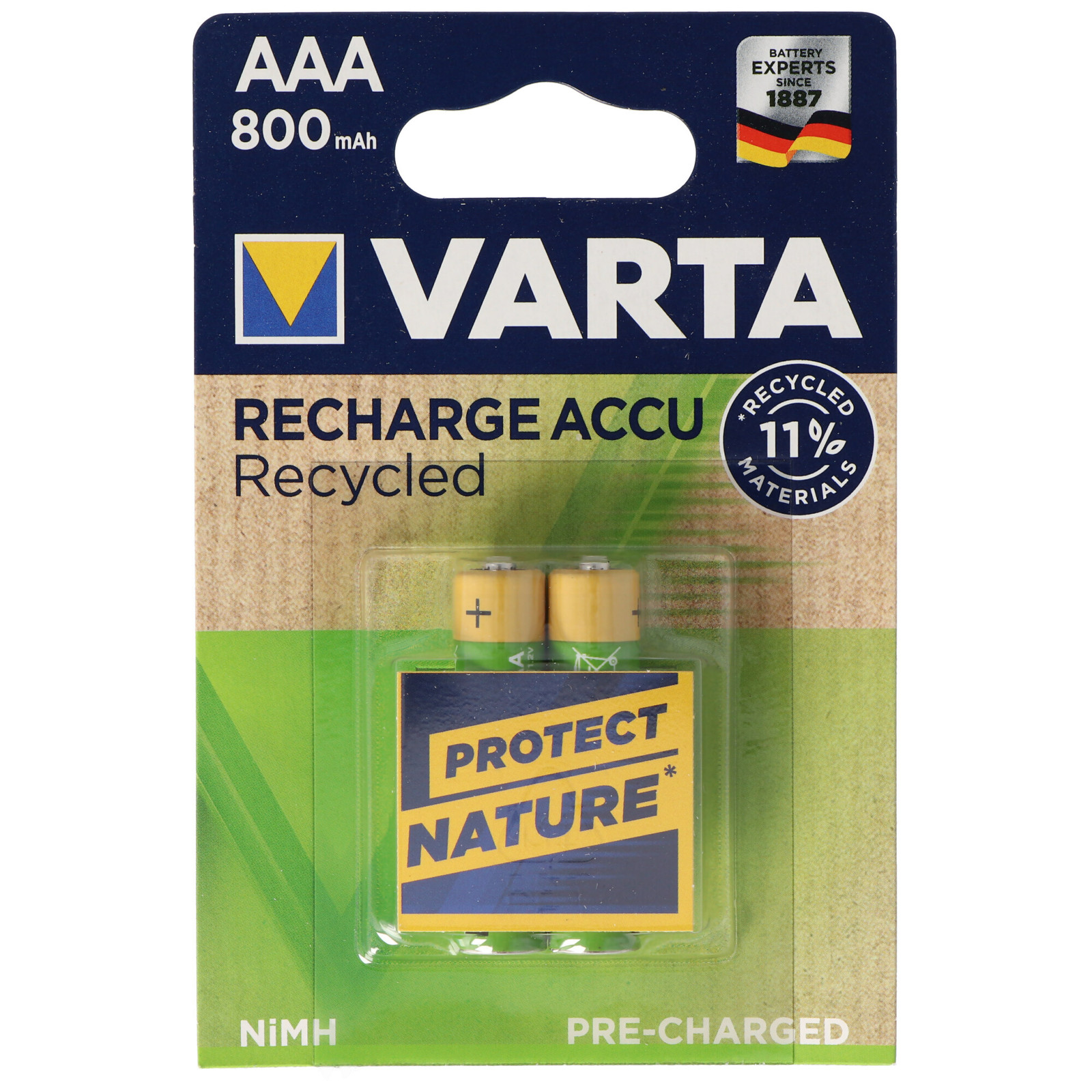 Varta Recharge AAA Micro Accu Recycled Ni-MH 1,2V 800mAh 2 stuks