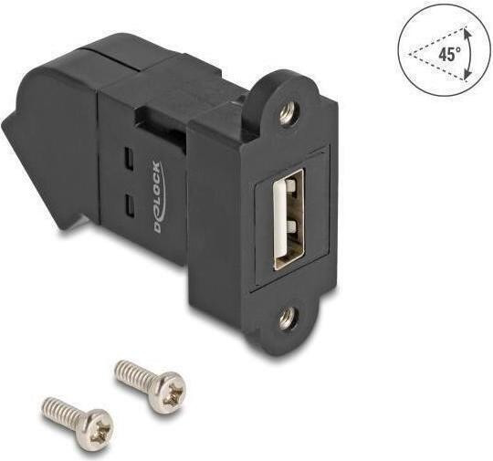 Delock USB 2.0 Keystone-connector met paneelmontage en haakse USB-aansluiting, Zwart