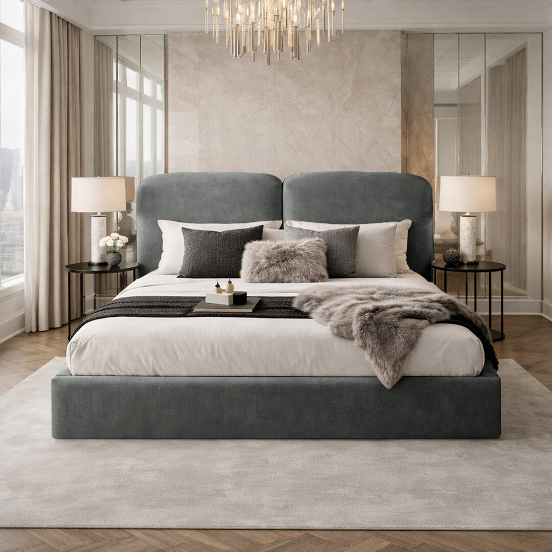 Canora Grey Upholstered Velvet Bed Grey Kingsize (5')