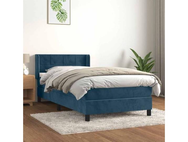 RJPLMFV Lattenrost mit Matratze, Dunkelblau, 90 x 200 cm Weicher Velours, verstellbares Kopfteil, Taschenfedern, mittlere Stütze