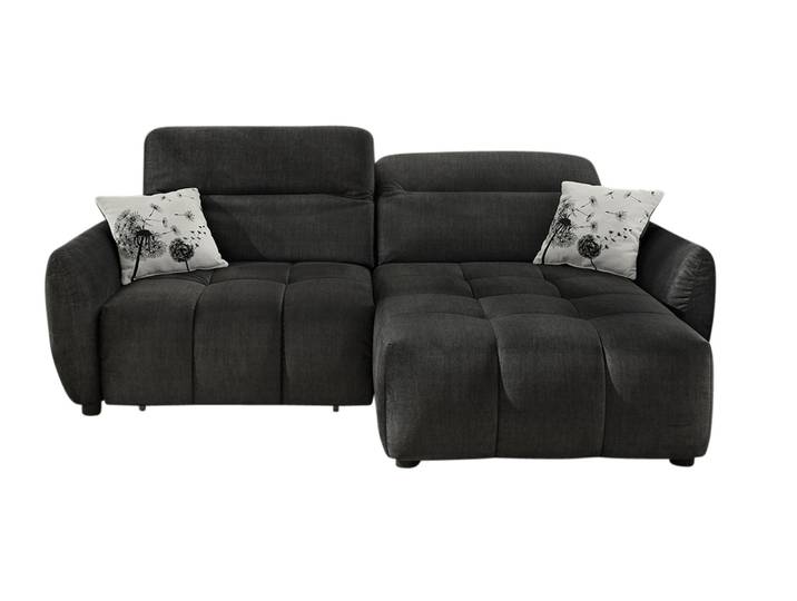 Ecksofa elektrisch USB Kopflehne verstellb.Schlafcouch Velours Anthrazit Schwarz / 15406