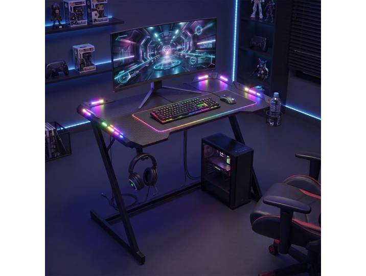 Bureau Gaming Informatique avec LED Forme Z 100 x 60 x 76 cm Noir