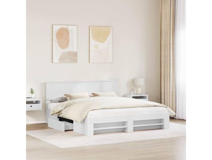 SKTQYQO Bettgestell, weiß, 180 x 200 cm, Holz, mehrschichtig Modernes Design, integriertes Kopfteil, glatte Oberfläche, stabile Basis für Zimmer