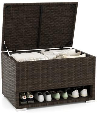 Costway PE Rattan Storage Bin with Waterproof Liner for Patio Cushions