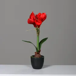 dpi Künstliche Amaryllis im schwarzen Kunststofftopf, Rot 39 cm