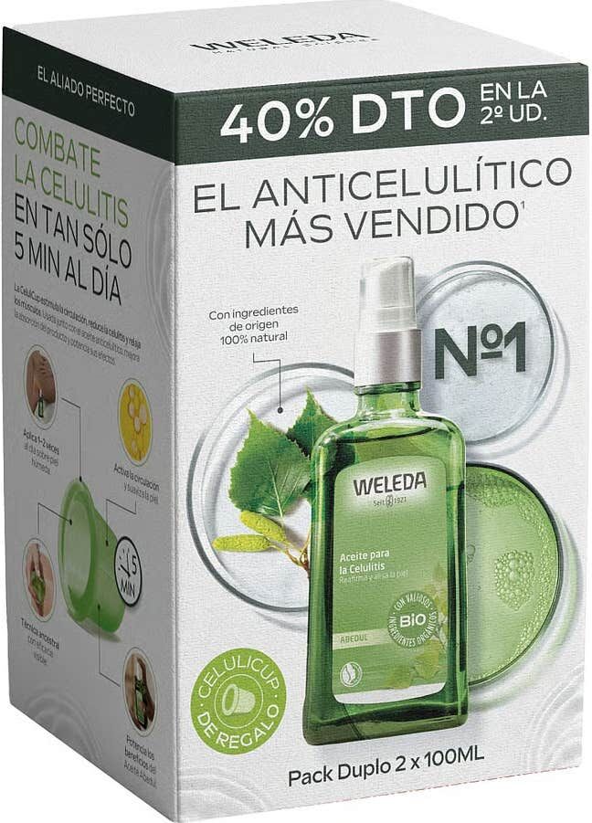 Weleda Aceite para la Celulitis de Abedul 2x100ml + Celulicup