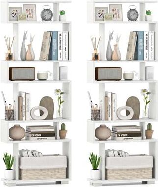 "1/2 PCS 6 Tier Geometric Bookcase 64"" Tall S-Shaped Bookshelf"