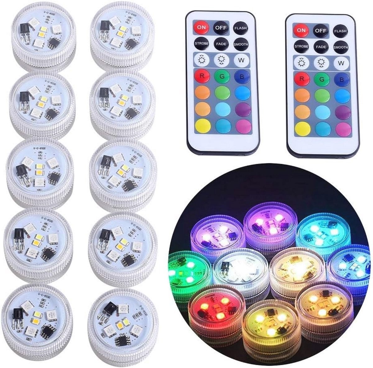10 Stuks Onderwater LED-theelichtjes met Afstandsbediening - RGB Kleurverandering voor Tafeldecoratie en Sfeerlicht