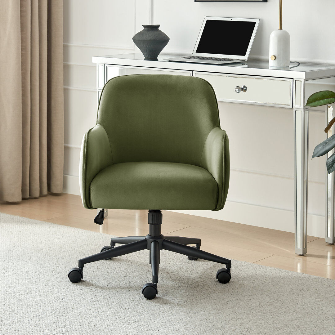 17 Stories Vivianna Luxury Upholstered Soft Velvet Swivel Office Vanity Chair - Modern Silhouette Design Green Velvet 86cm H X 58.5cm W X 65cm D