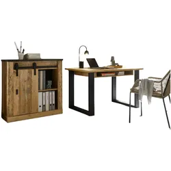 BÜROMÖBEL-SET Used Wood hell, anthrazit, mit Aktenschrank